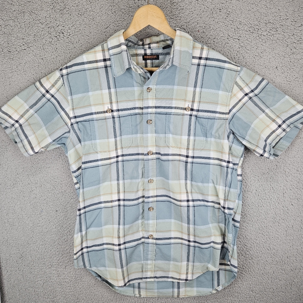 Ridgecut Toughwear Shirt Men's Large Short Sleeve Button Up Pockets Plaid